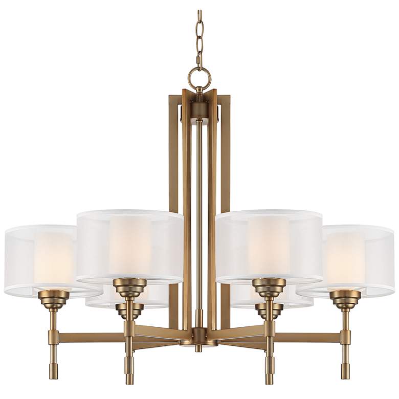Image 3 Possini Euro Beauchamp 32 inch Wide Gold Double Shade 6-Light Chandelier
