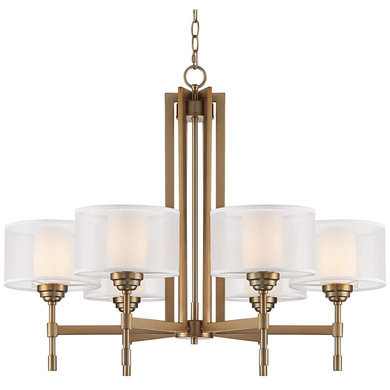 Image 3 Possini Euro Beauchamp 32" Wide Gold Double Shade 6-Light Chandelier