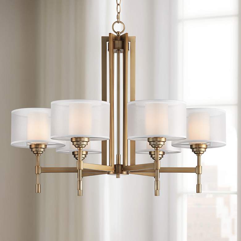 Image 1 Possini Euro Beauchamp 32 inch Wide Gold Double Shade 6-Light Chandelier