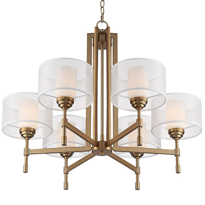 Image 7 Possini Euro Beauchamp 32 inch Wide Gold Double Shade 6-Light Chandelier more views
