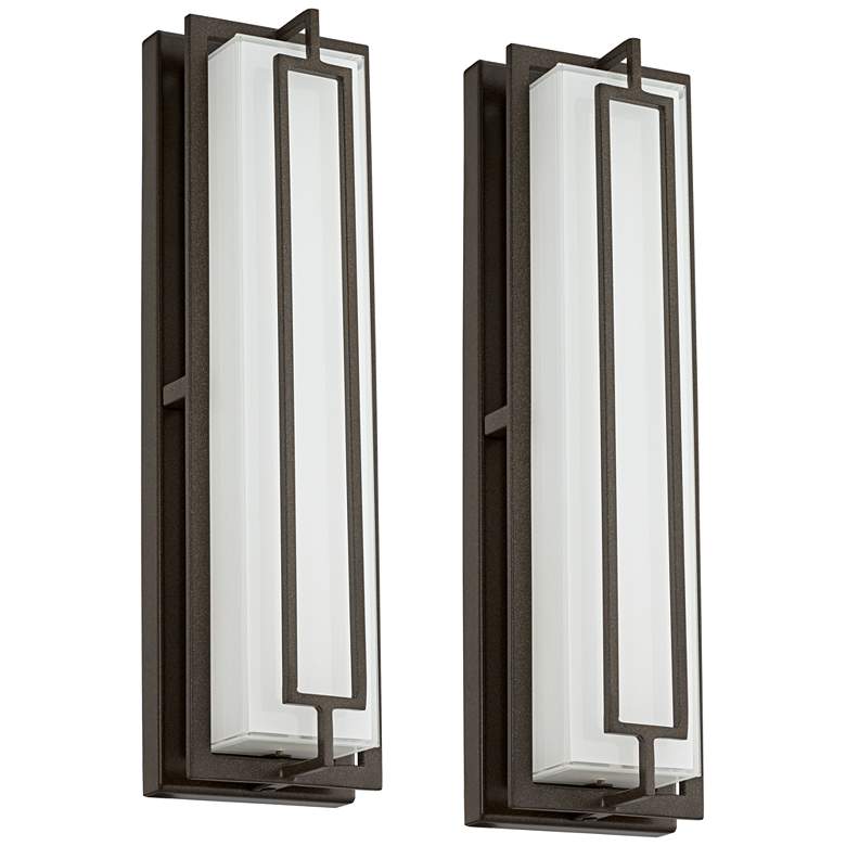 Image 1 Possini Euro Belfonte 16 1/4 inchH Bronze LED Outdoor Wall Light Set of 2