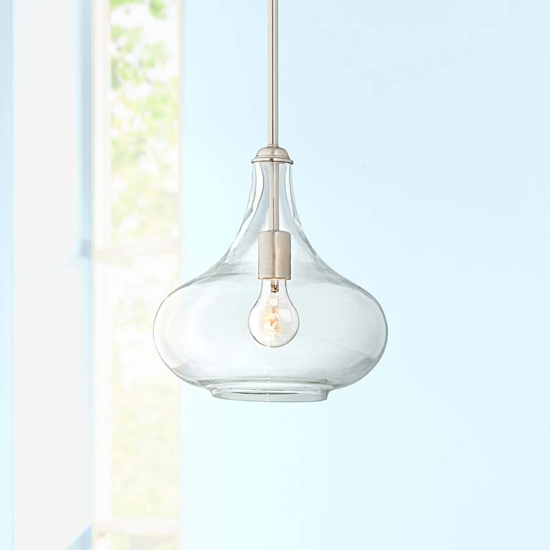 Image 1 Possini Euro Belford 11" Brushed Nickel Handcrafted Glass Mini Pendant
