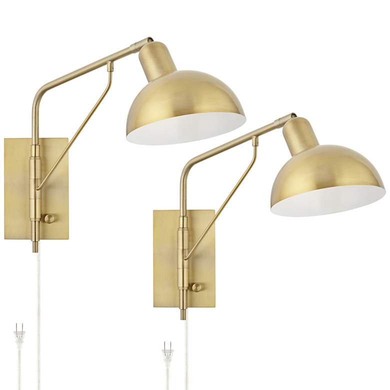 Image 1 Possini Euro Bellini Warm Gold Plug-In Swing Arm Wall Lamps Set of 2