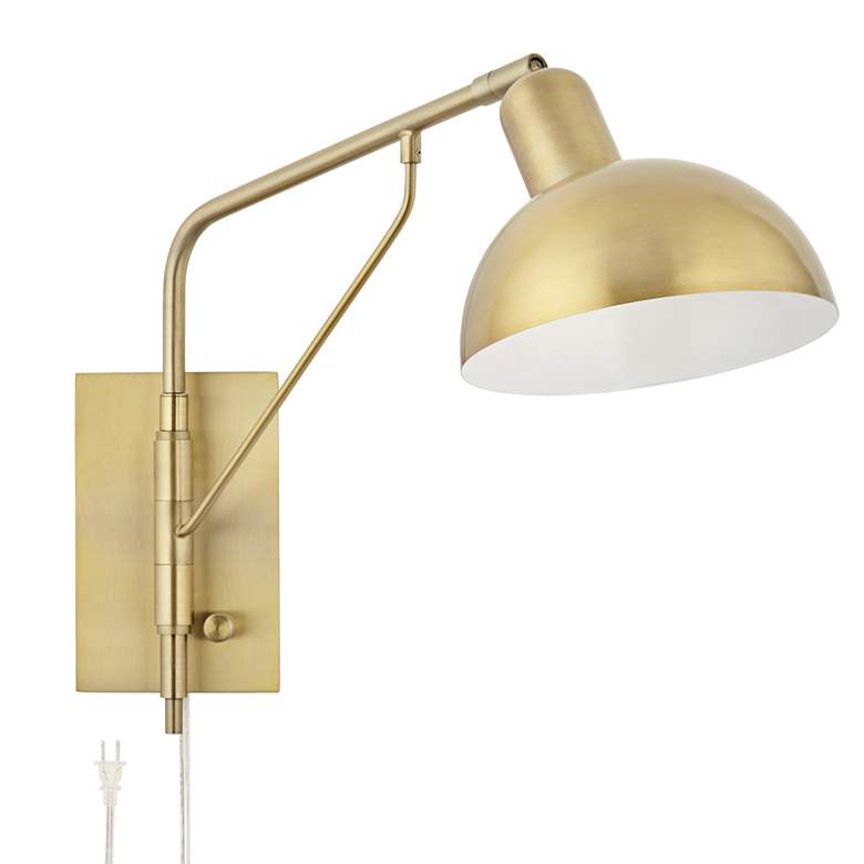 Image 2 Possini Euro Bellini Warm Gold Swing Arm Plug-In Wall Lamp