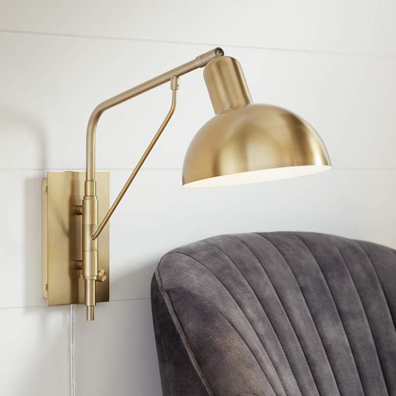 Image 1 Possini Euro Bellini Warm Gold Swing Arm Plug-In Wall Lamp