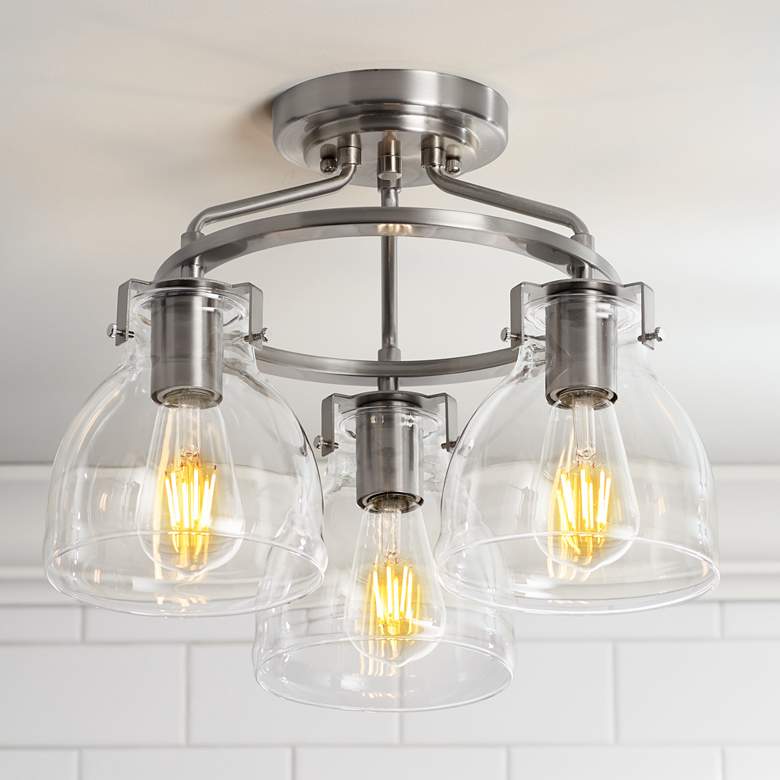 Image 1 Possini Euro Bellis 14 1/2" Wide Brushed Nickel 3-Light Ceiling Light