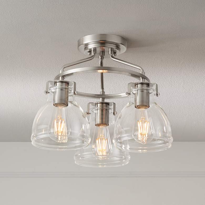 Image 7 Possini Euro Bellis 14 1/2 inch Wide Brushed Nickel 3-Light Ceiling Light more views