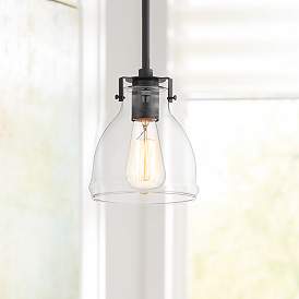 Image1 of Possini Euro Bellis 6" Wide Black Clear Glass Mini Pendant