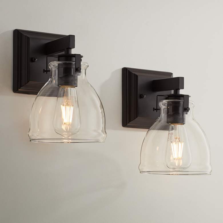 Image 1 Possini Euro Bellis 9 1/2" High Bronze Wall Sconce Set of 2