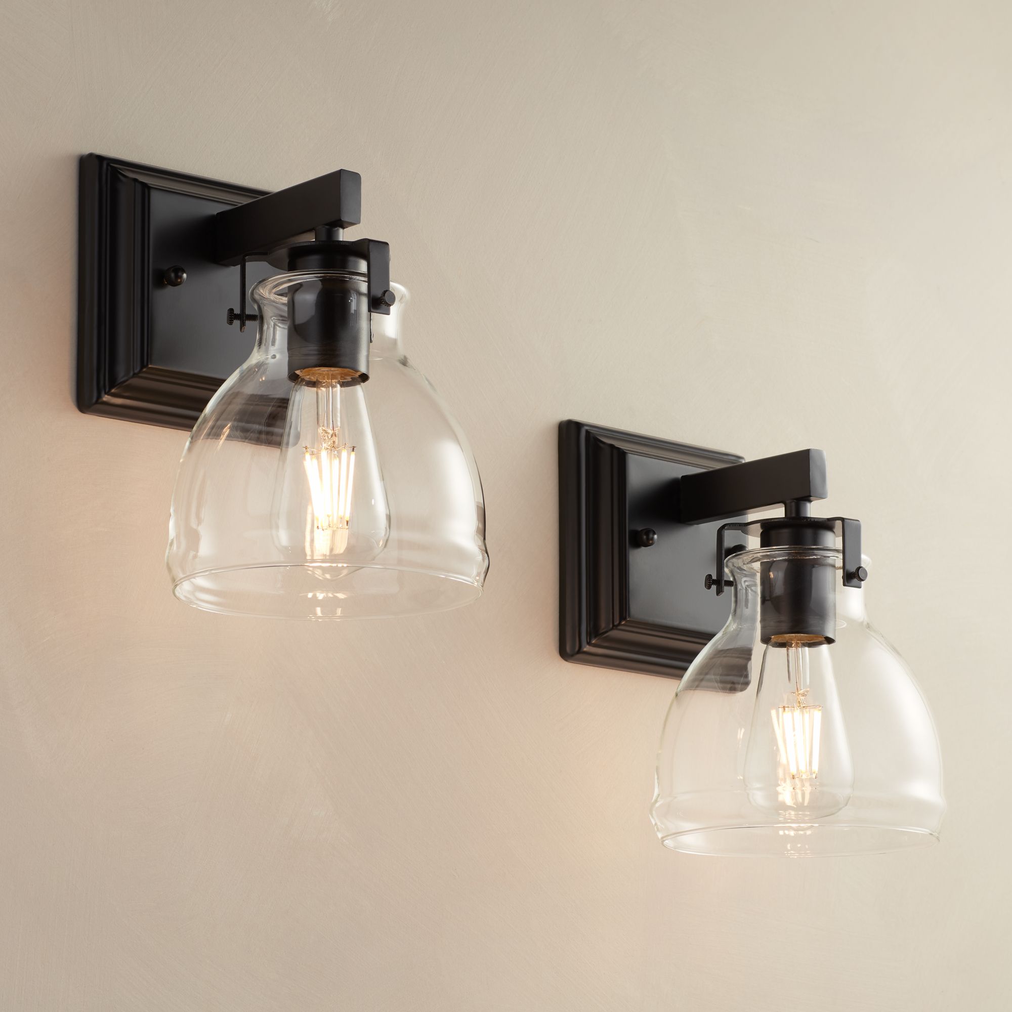 Image Possini Euro Bellis 9 1/4" High Industrial Black Wall Sconce Set of 2
