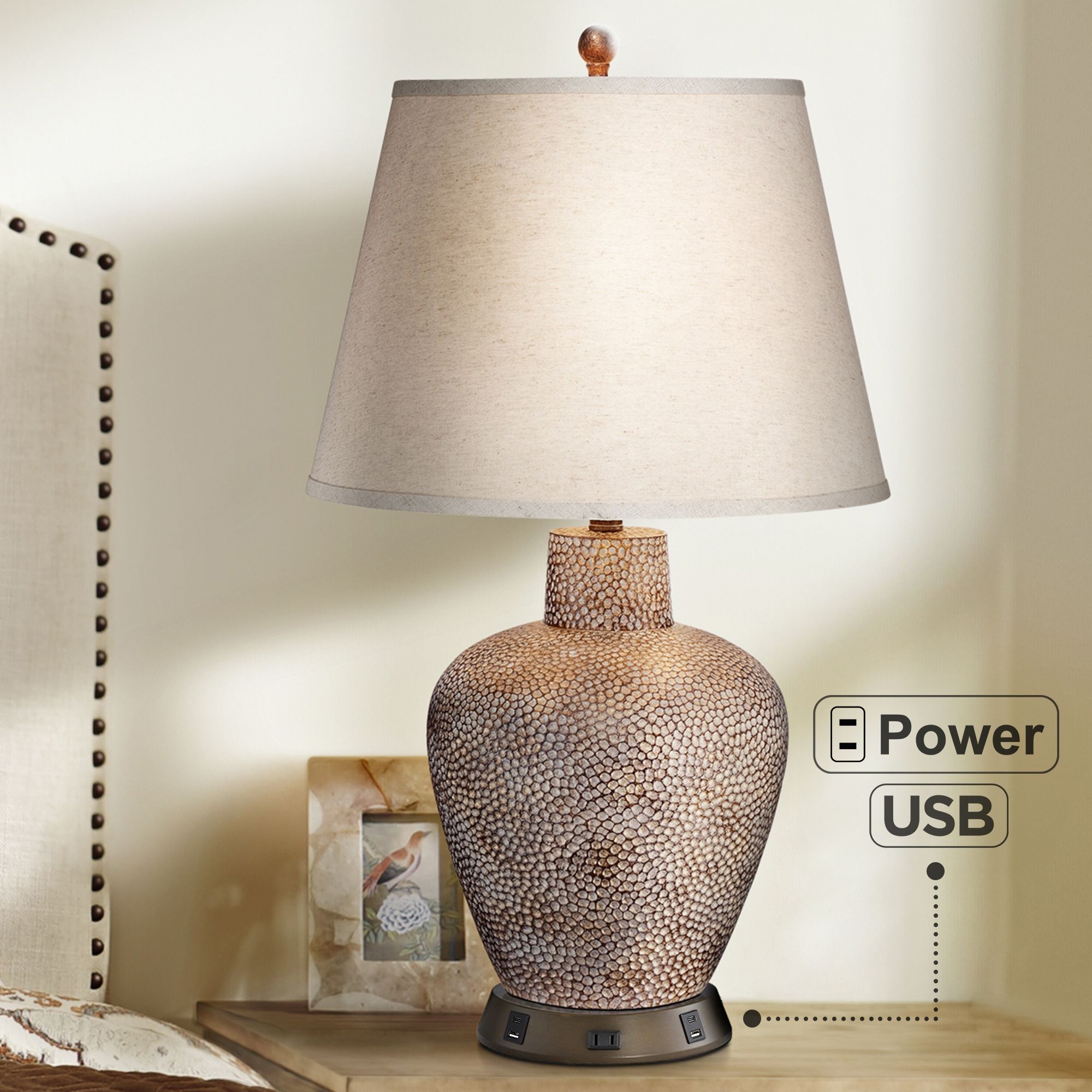 Image 7 Possini Euro Bentley Bronze Hammered Pot Lamp with USB Workstation Base more views