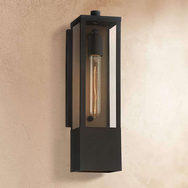 Image 7 Possini Euro Berk 16 inchH Black and Gold Box Outdoor Wall Light Set of 2 more views
