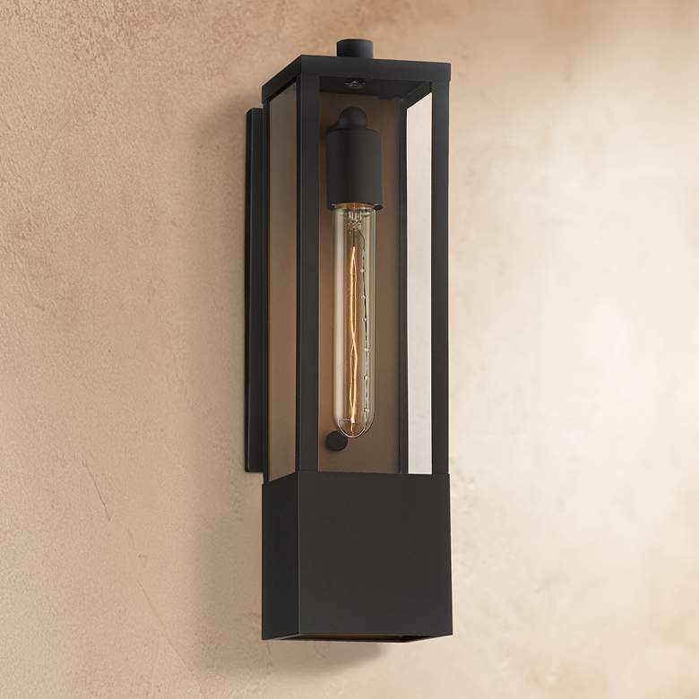 Image 7 Possini Euro Berk 16"H Black and Gold Box Outdoor Wall Light Set of 2 more views