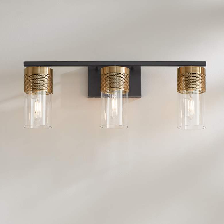 Image 1 Possini Euro Berlin 23 1/2" Wide Black and Gold 3-Light Bath Light