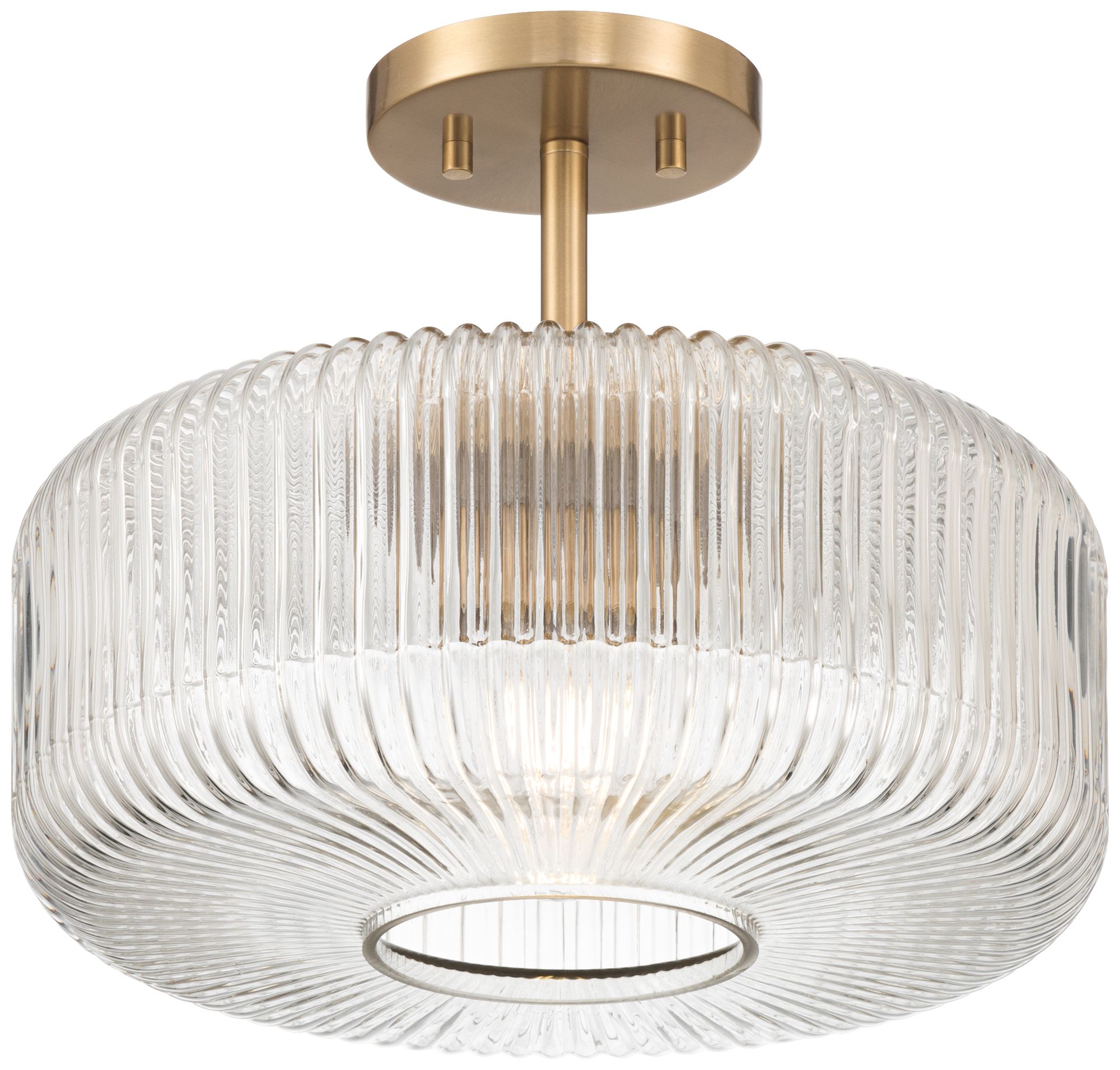 Image 2 Possini Euro Bernado 14"W Warm Brass and Ribbed Glass Ceiling Light
