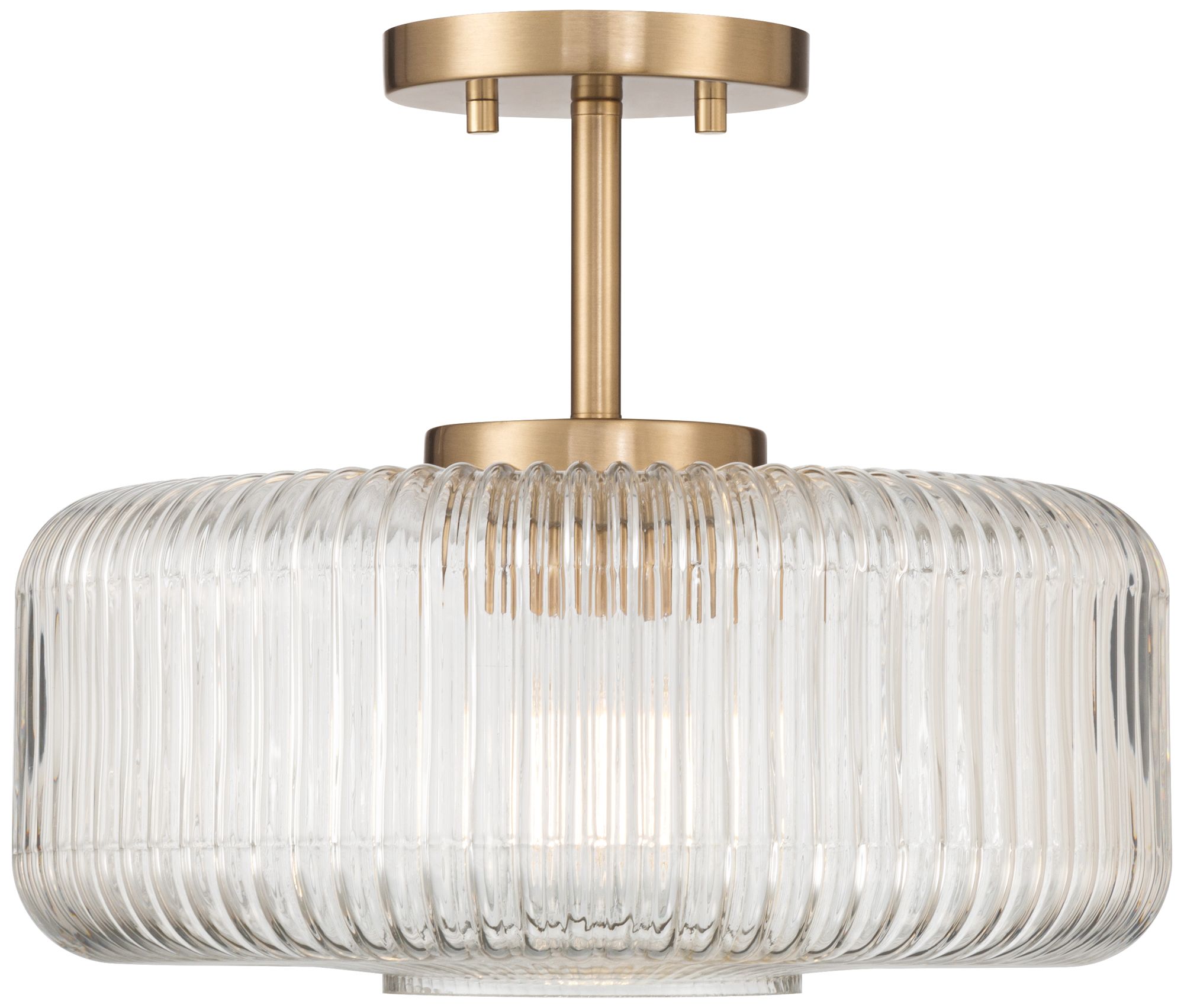 Image 7 Possini Euro Bernado 14"W Warm Brass and Ribbed Glass Ceiling Light more views