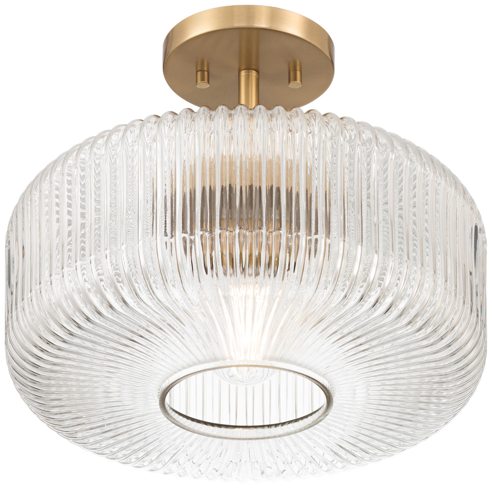 Possini Euro Bernado 14"W Warm Brass and Ribbed Glass Ceiling Light
