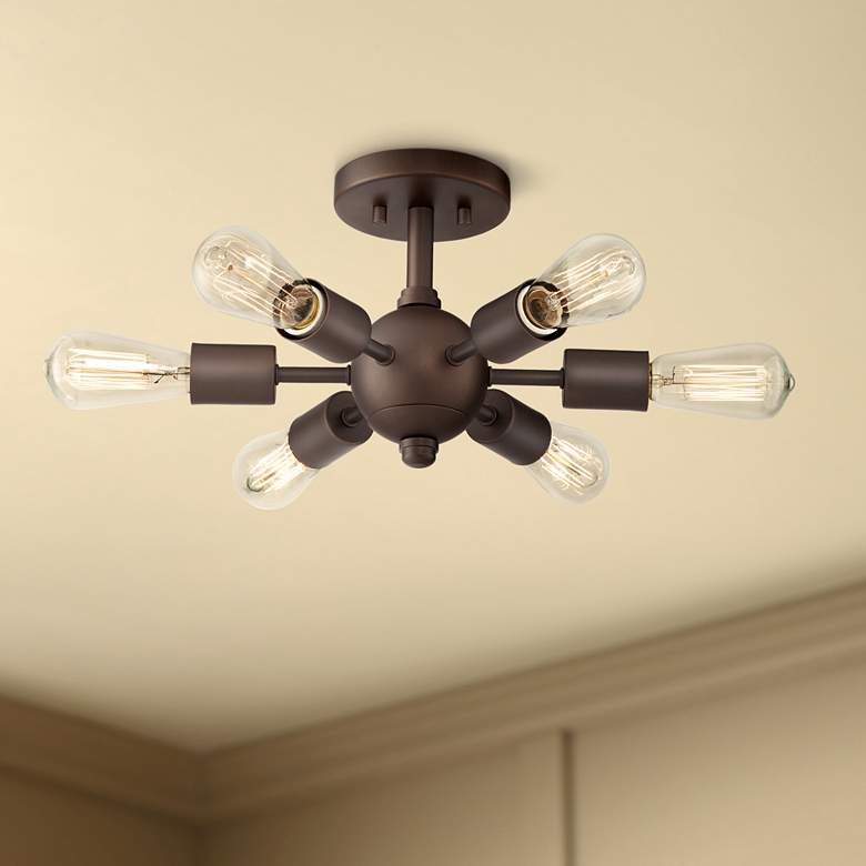 Image 1 Possini Euro Bestla Oil Rubbed Bronze 6-Light Ceiling Light