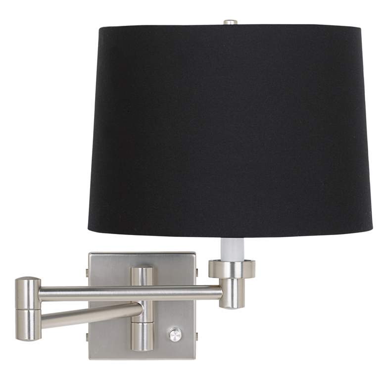 Image 1 Possini Euro Black Drum Shade Plug-In Style Swing Arm