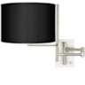 Possini Euro Black Faux Silk Brushed Nickel Swing Arm Plug-In Wall Lamp