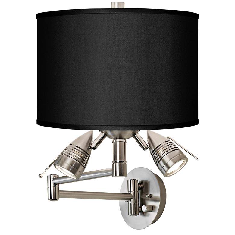 Image 1 Possini Euro Black Faux Silk Nickel Plug-In Swing Arm Wall Lamp
