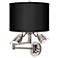 Possini Euro Black Faux Silk Nickel Plug-In Swing Arm Wall Lamp
