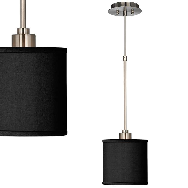 Image 1 Possini Euro Black Faux Silk Shade 7 inch Wide Mini Pendant Light