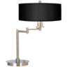 Possini Euro Black Faux Silk Shade Modern LED Swing Arm Desk Lamp