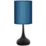 Possini Euro Black Finish Droplet Table Lamp with Blue Faux Silk Shade