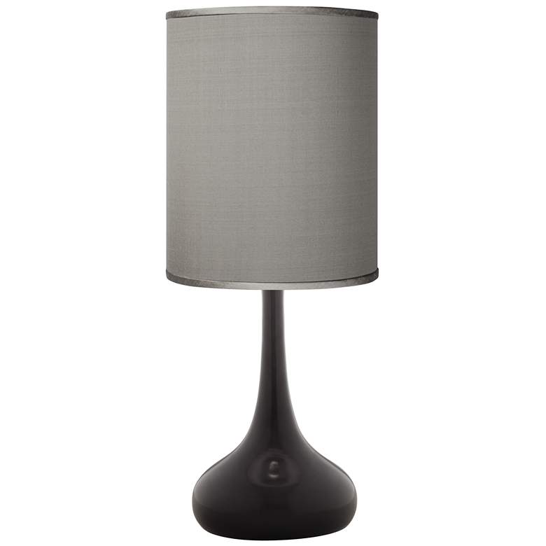 Image 1 Possini Euro Black Finish Droplet Table Lamp with Gray Faux Silk Shade