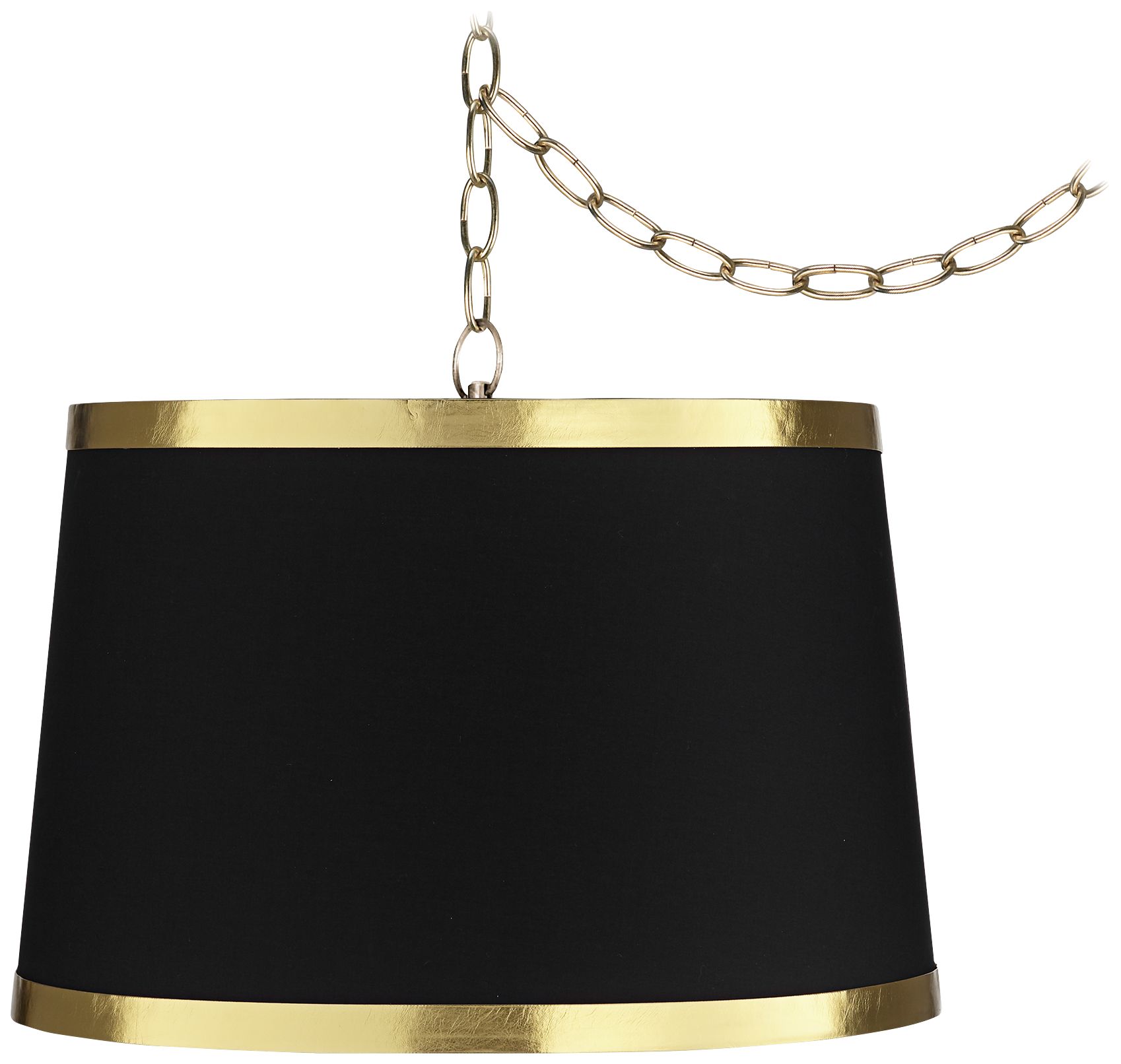 Image Possini Euro Black Gold 15" Wide Antique Brass Plug-In Swag Chandelier