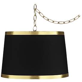 Image1 of Possini Euro Black Gold 15" Wide Antique Brass Plug-In Swag Chandelier