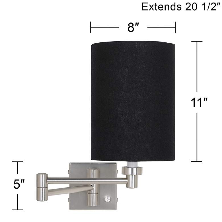 Image 4 Possini Euro Black Linen Cylinder Brushed Nickel Plug-In Style Swing Arm more views
