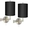 Possini Euro Black Shade Nickel Plug-In Swing Arm Wall Lamps Set of 2