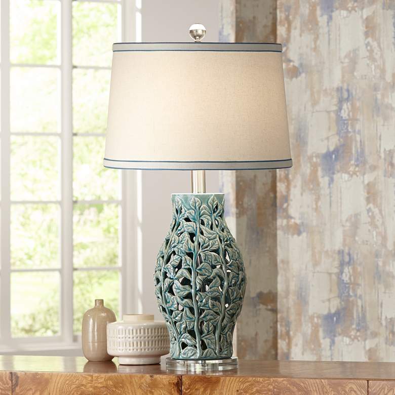 Image 1 Possini Euro Blanche Celadon Ceramic Table Lamp