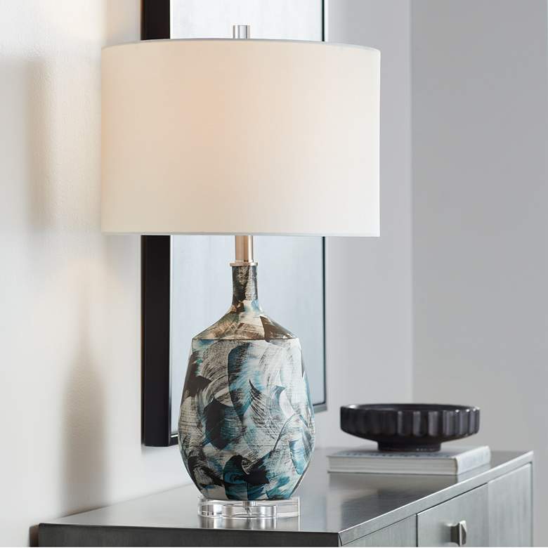 Possini Euro Blue Brushstrokes Modern Ceramic Table Lamp