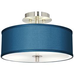 Possini Euro Blue Faux Silk 14&quot; Wide Modern Nickel Ceiling Light