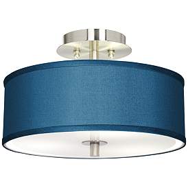 Image2 of Possini Euro Blue Faux Silk 14" Wide Modern Nickel Ceiling Light