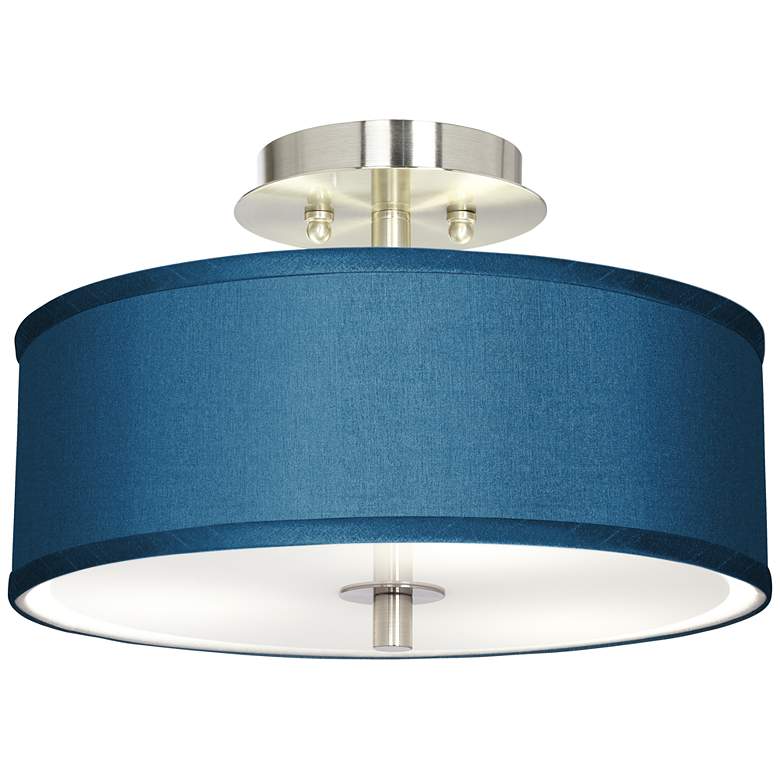 Image 2 Possini Euro Blue Faux Silk 14 inch Wide Modern Nickel Ceiling Light