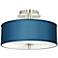 Possini Euro Blue Faux Silk 14" Wide Modern Nickel Ceiling Light