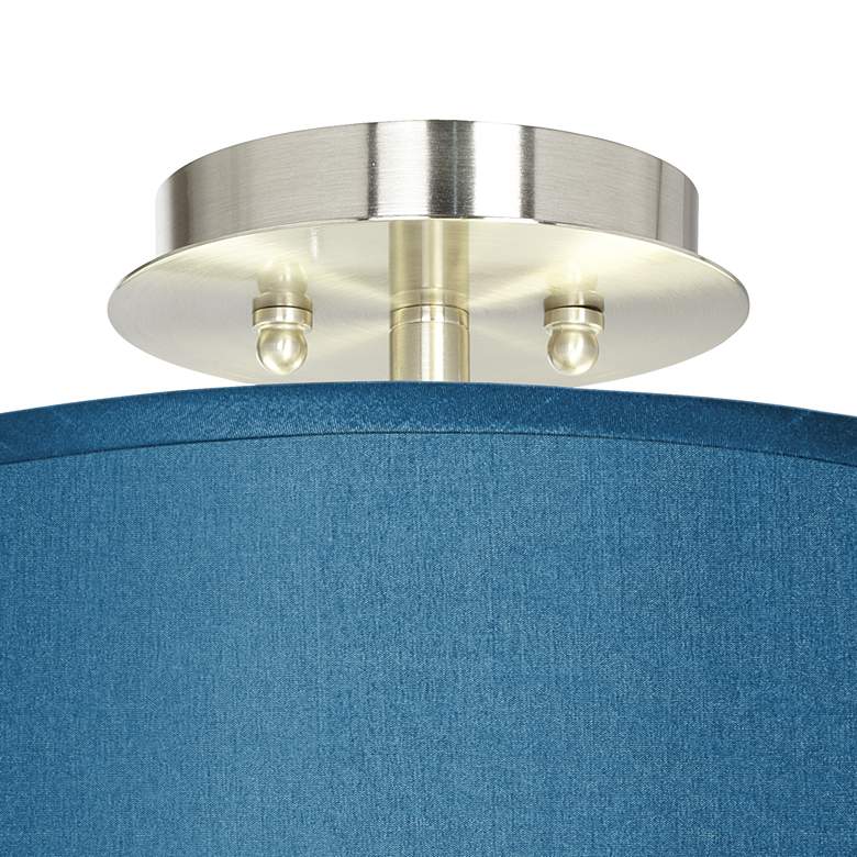 Image 3 Possini Euro Blue Faux Silk 14" Wide Modern Nickel Ceiling Light more views
