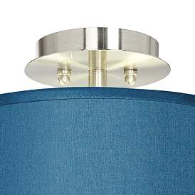 Image3 of Possini Euro Blue Faux Silk 14" Wide Modern Nickel Ceiling Light more views