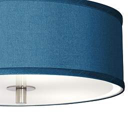 Image4 of Possini Euro Blue Faux Silk 14" Wide Modern Nickel Ceiling Light more views