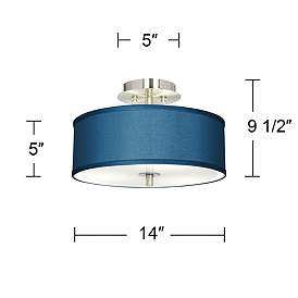 Image5 of Possini Euro Blue Faux Silk 14" Wide Modern Nickel Ceiling Light more views