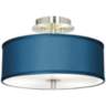 Possini Euro Blue Faux Silk 14" Wide Modern Nickel Ceiling Light
