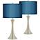 Possini Euro Blue Faux Silk Brushed Nickel Touch Table Lamps Set of 2