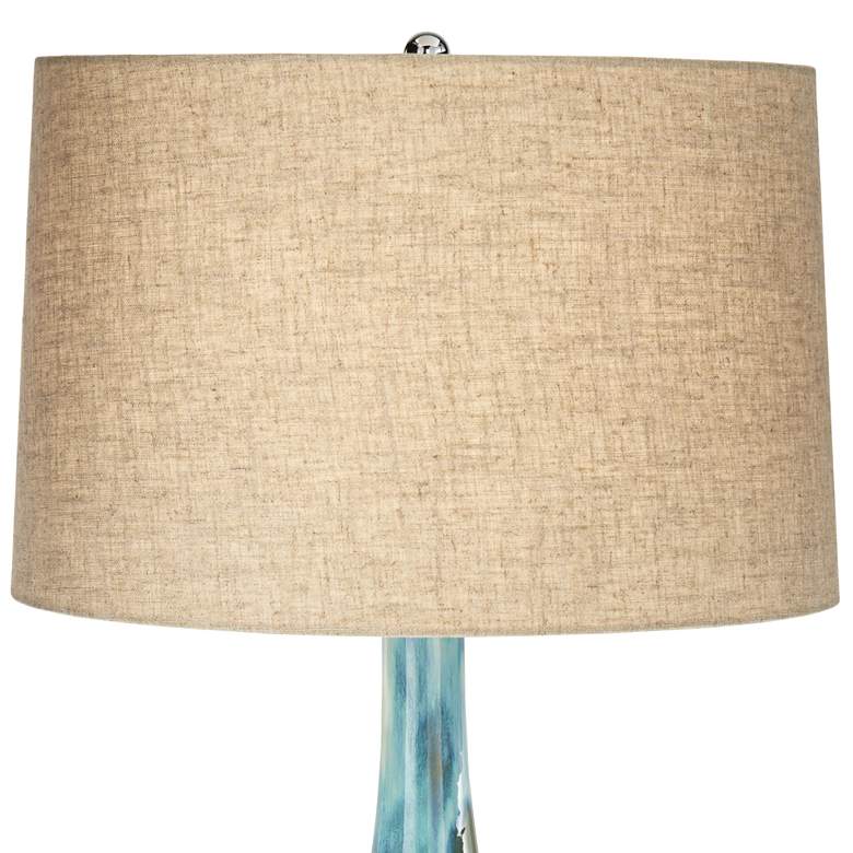 Image 3 Possini Euro Blue Green Ceramic Table Lamp with Round White Marble Riser more views