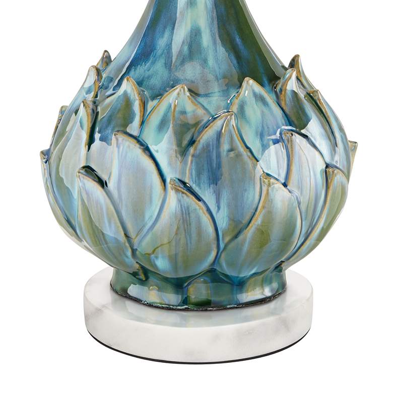 Image 4 Possini Euro Blue Green Ceramic Table Lamp with Round White Marble Riser more views