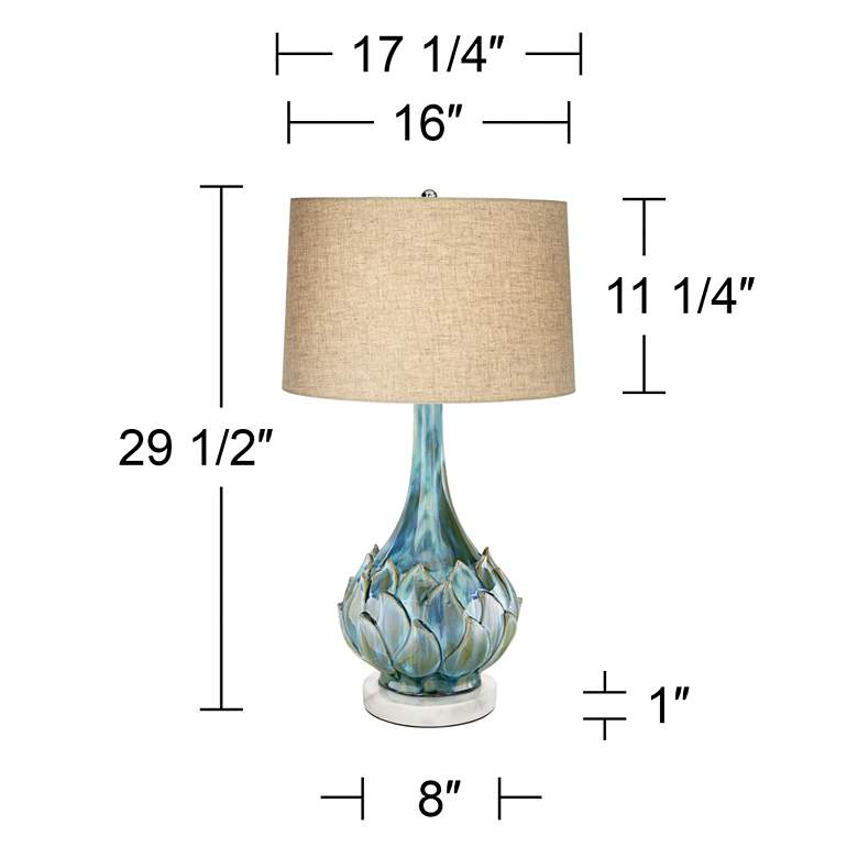 Image 5 Possini Euro Blue Green Ceramic Table Lamp with Round White Marble Riser more views
