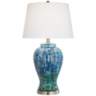 Possini Euro Blue-Green Teal Temple Jar Ceramic Table Lamp